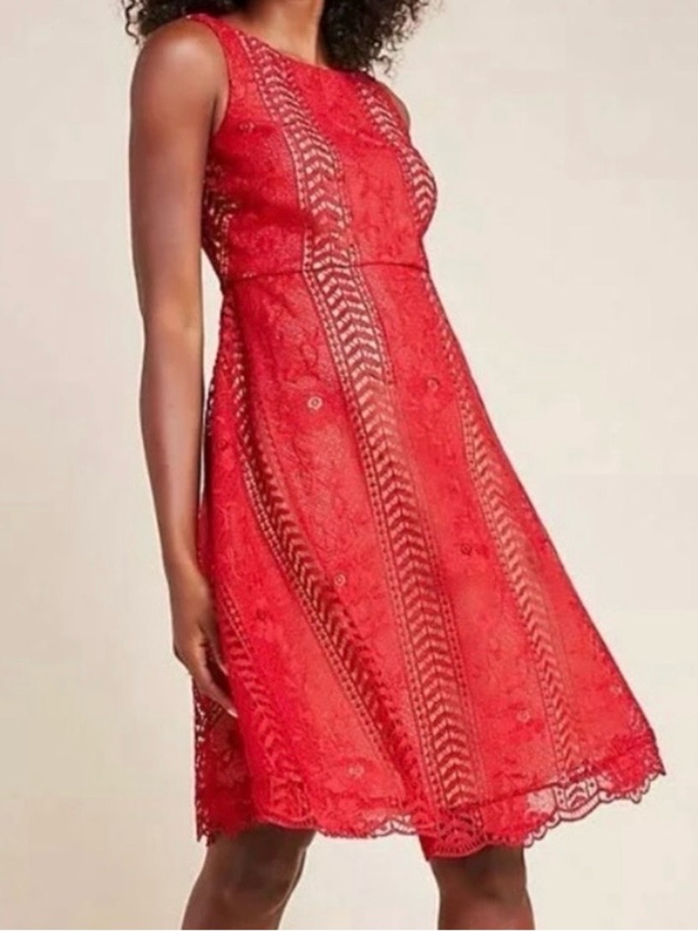 Anthropologie Red Lace Sleeveless A-Line Dress size 4